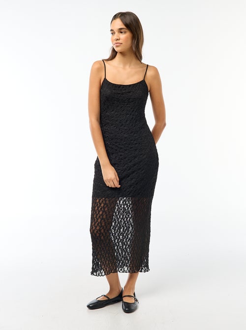 Vestido comprido de renda com alças finas - Kiabi