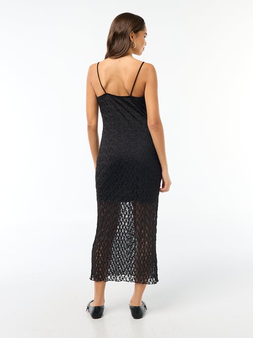 Vestido comprido de renda com alças finas - Kiabi