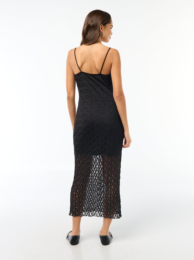 Vestido comprido de renda com alças finas Preto - Kiabi