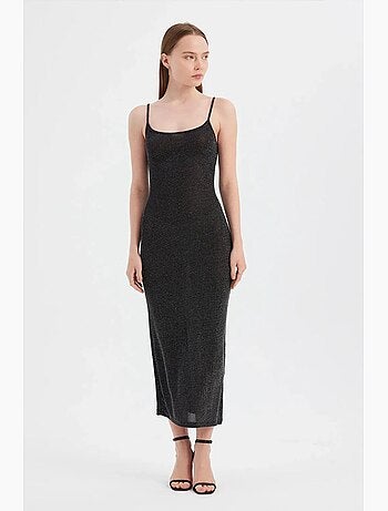 Vestido comprido de tecido liso com alças finas hiccup
