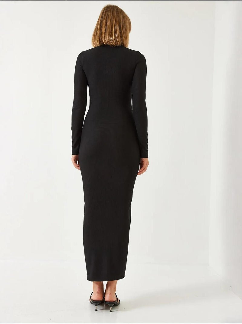 Vestido comprido de tecido otomano com gola alta lucci Preto - Kiabi