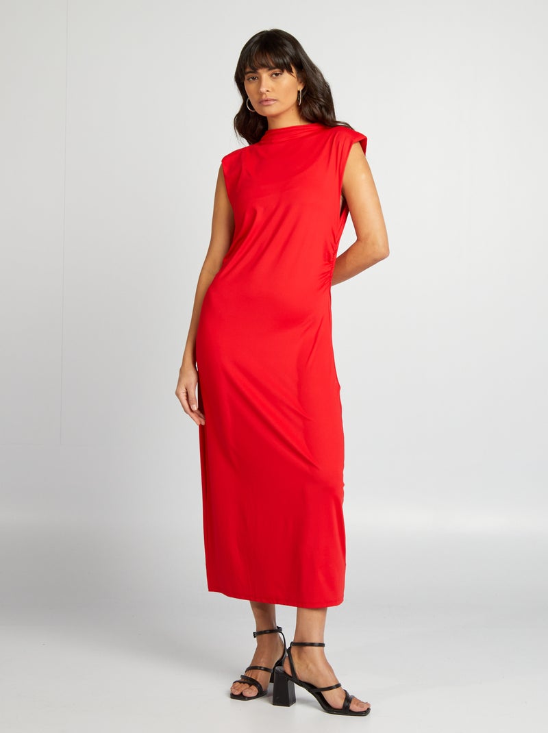 Vestido comprido drapeado à frente VERMELHO - Kiabi