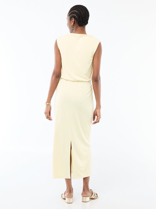 Vestido comprido drapeado com gola cowl - Kiabi