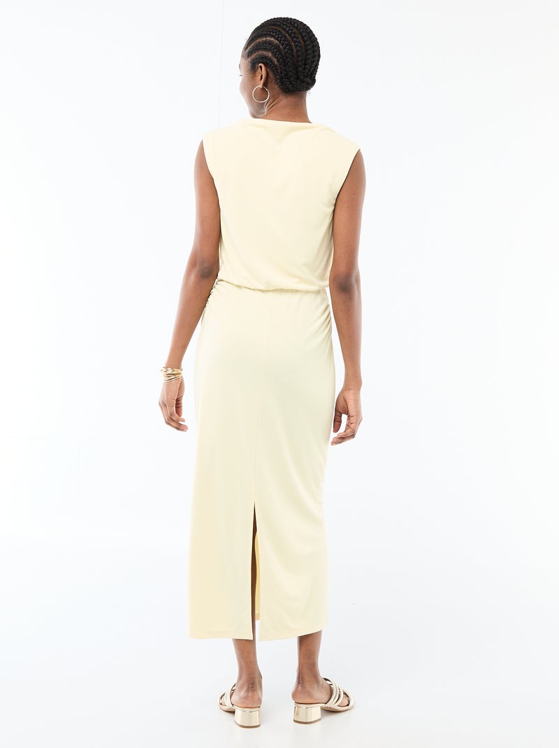 Vestido comprido drapeado com gola cowl Amarelo - Kiabi