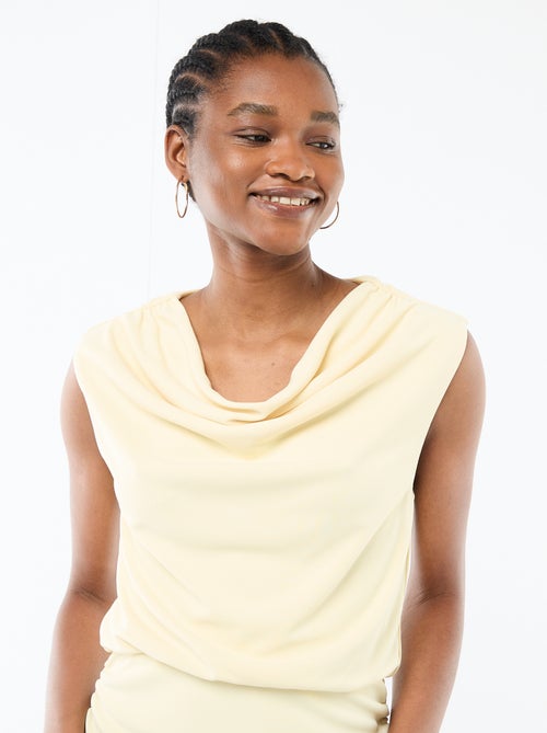 Vestido comprido drapeado com gola cowl - Kiabi