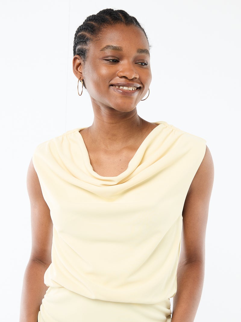 Vestido comprido drapeado com gola cowl Amarelo - Kiabi