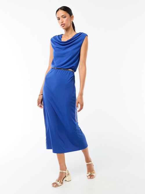 Vestido comprido drapeado com gola cowl - Kiabi
