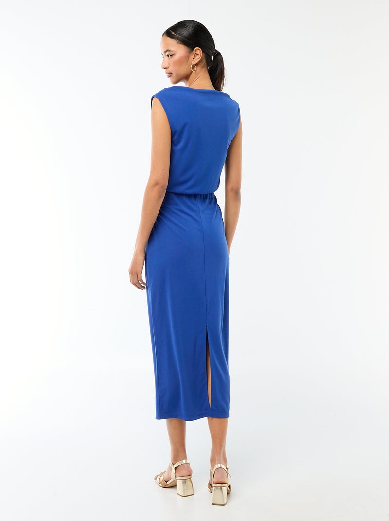 Vestido comprido drapeado com gola cowl Azul - Kiabi