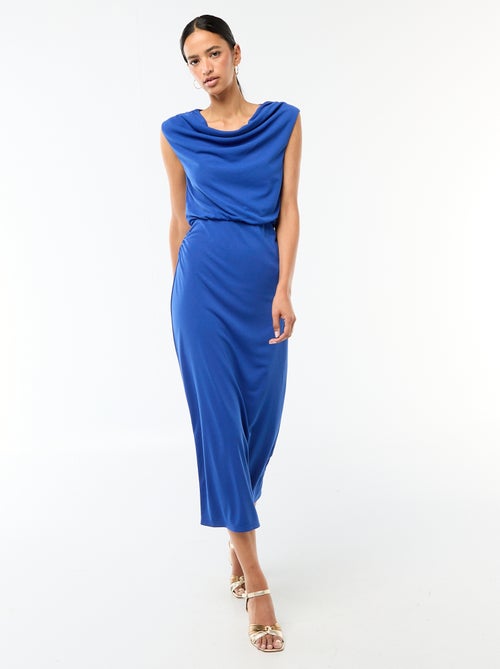 Vestido comprido drapeado com gola cowl - Kiabi