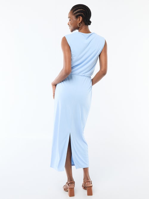 Vestido comprido drapeado com gola cowl - Kiabi