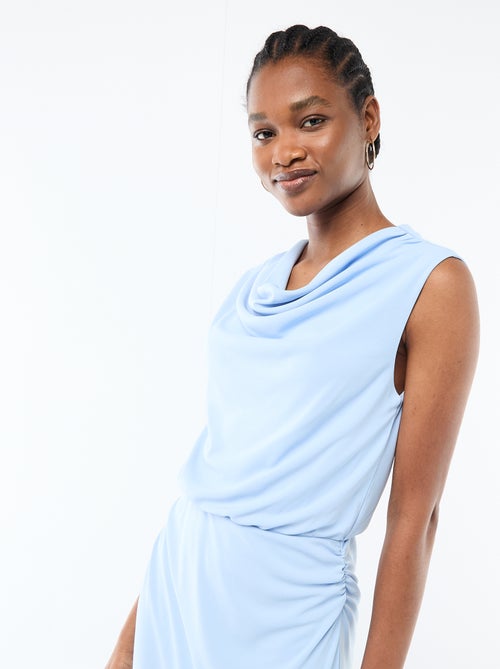 Vestido comprido drapeado com gola cowl - Kiabi