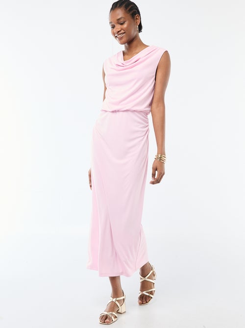 Vestido comprido drapeado com gola cowl - Kiabi