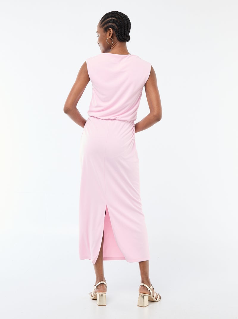 Vestido comprido drapeado com gola cowl Rosa - Kiabi