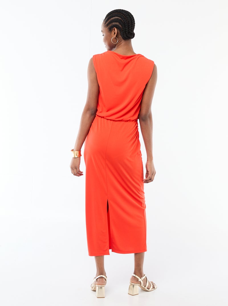 Vestido comprido drapeado com gola cowl Vermelho - Kiabi
