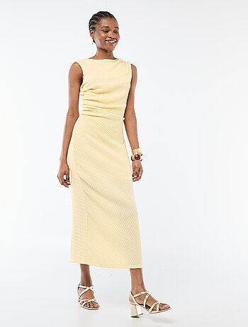 Vestido comprido drapeado e texturizado