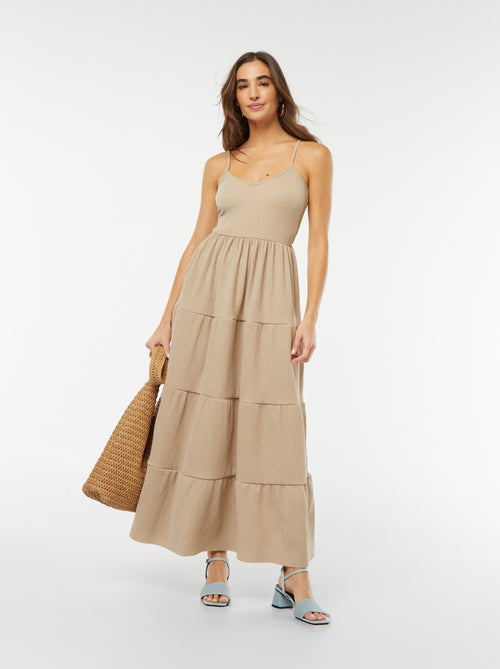 Vestido comprido em camadas com alças finas - Kiabi