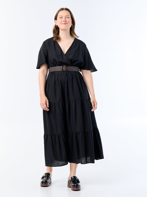 Vestido comprido em camadas com corte envelope - Kiabi