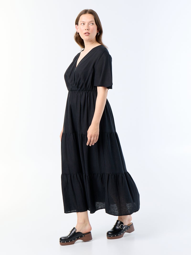 Vestido comprido em camadas com corte envelope Preto - Kiabi