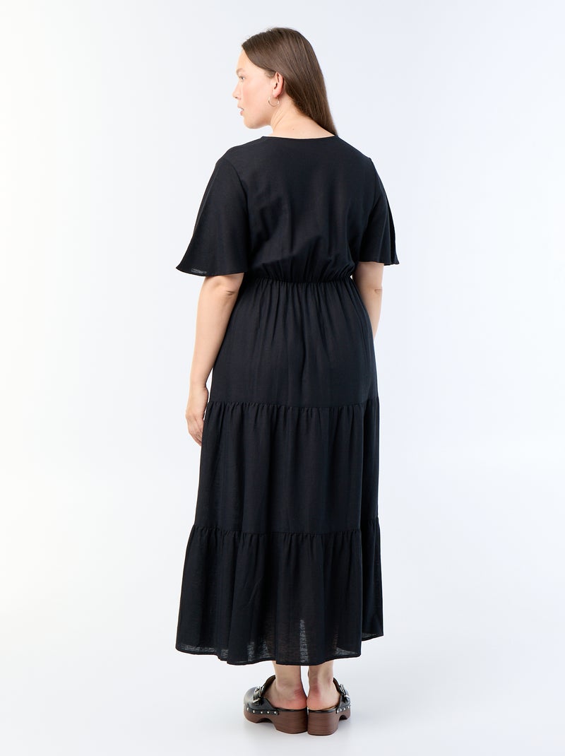 Vestido comprido em camadas com corte envelope Preto - Kiabi