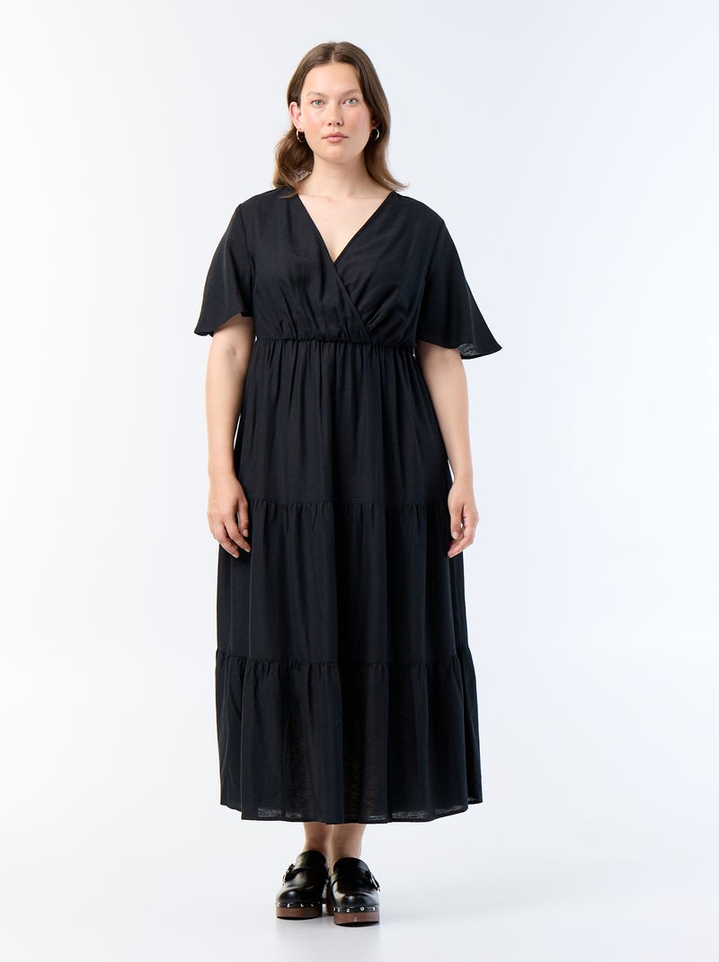 Vestido comprido em camadas com corte envelope Preto - Kiabi