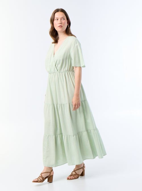 Vestido comprido em camadas com corte envelope - Kiabi