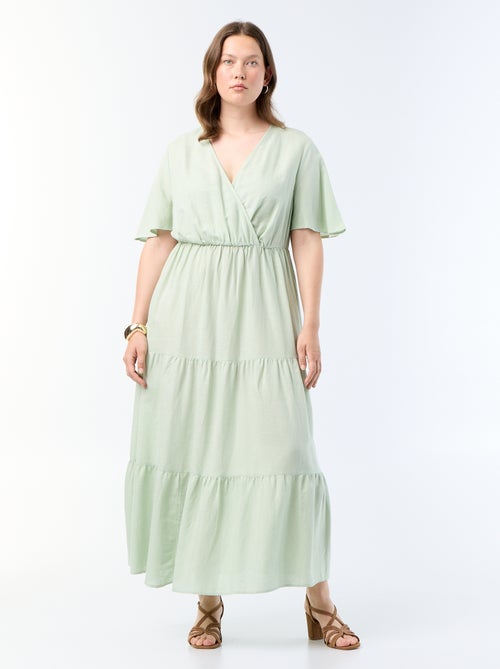 Vestido comprido em camadas com corte envelope - Kiabi