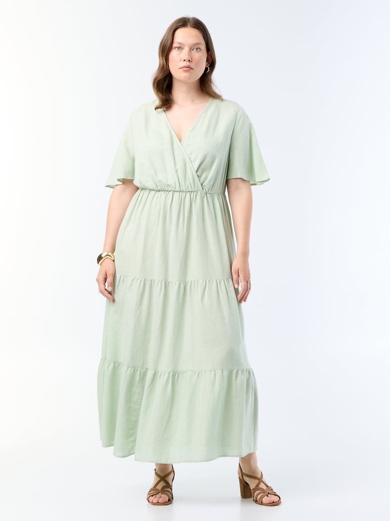 Vestido comprido em camadas com corte envelope Verde - Kiabi