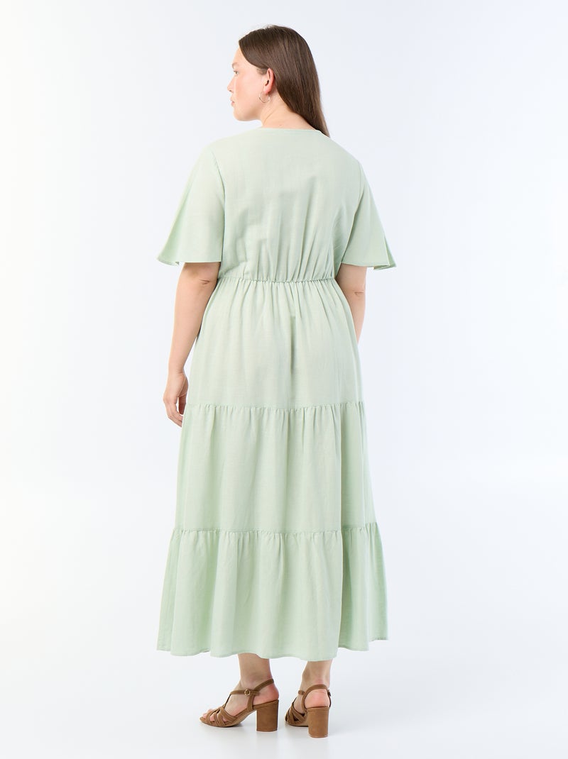 Vestido comprido em camadas com corte envelope Verde - Kiabi