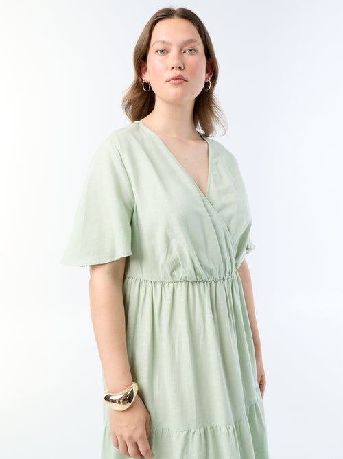 Vestido comprido em camadas com corte envelope - Kiabi