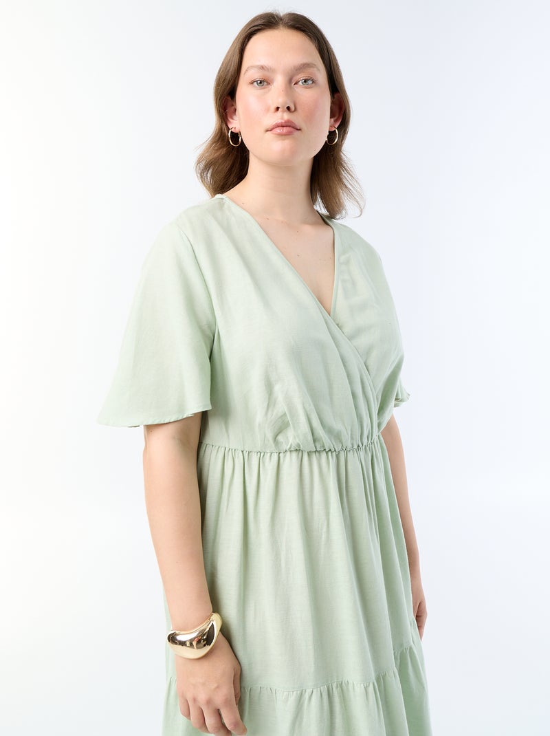 Vestido comprido em camadas com corte envelope Verde - Kiabi