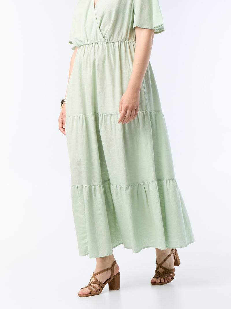 Vestido comprido em camadas com corte envelope Verde - Kiabi