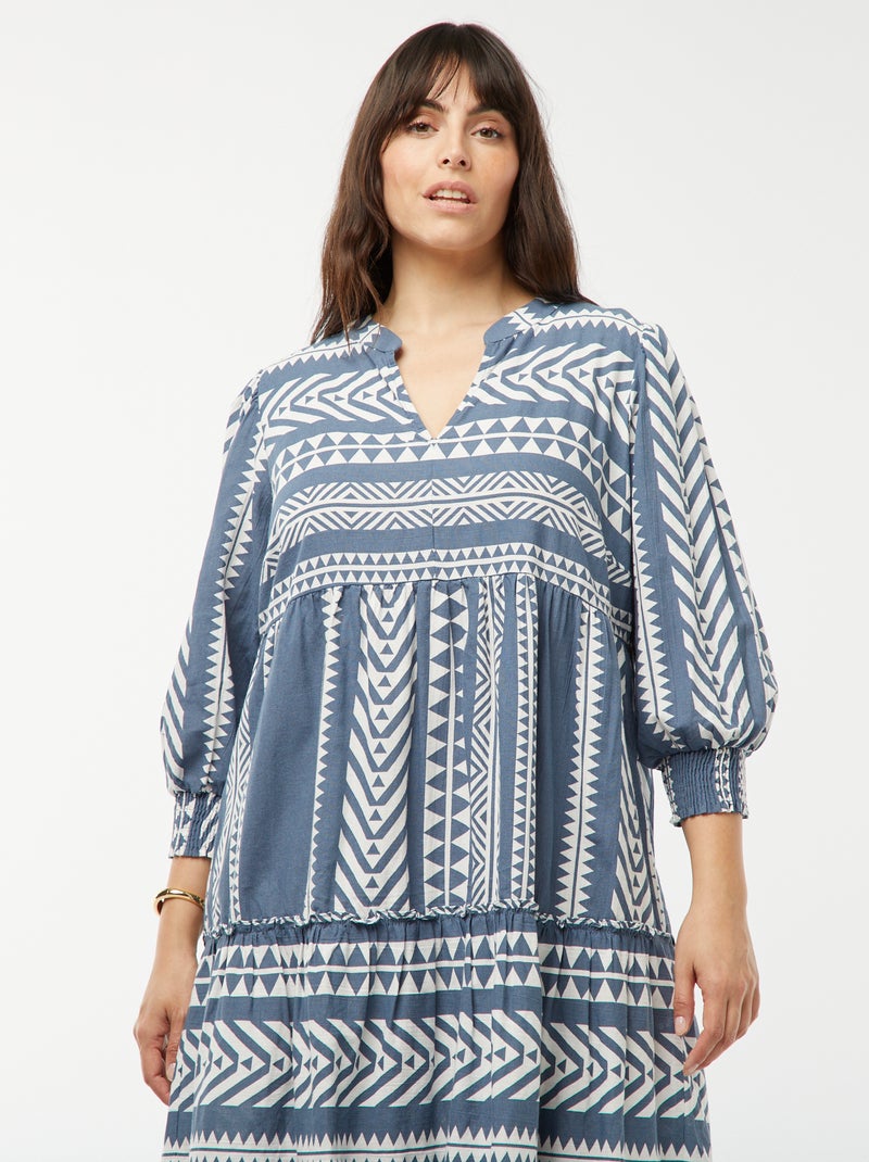 Vestido comprido em camadas e com motivos AZUL - Kiabi