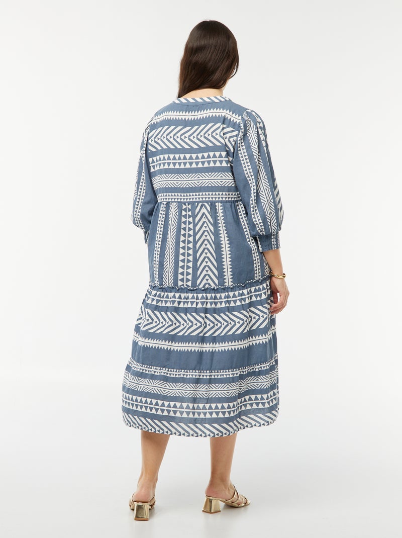Vestido comprido em camadas e com motivos AZUL - Kiabi