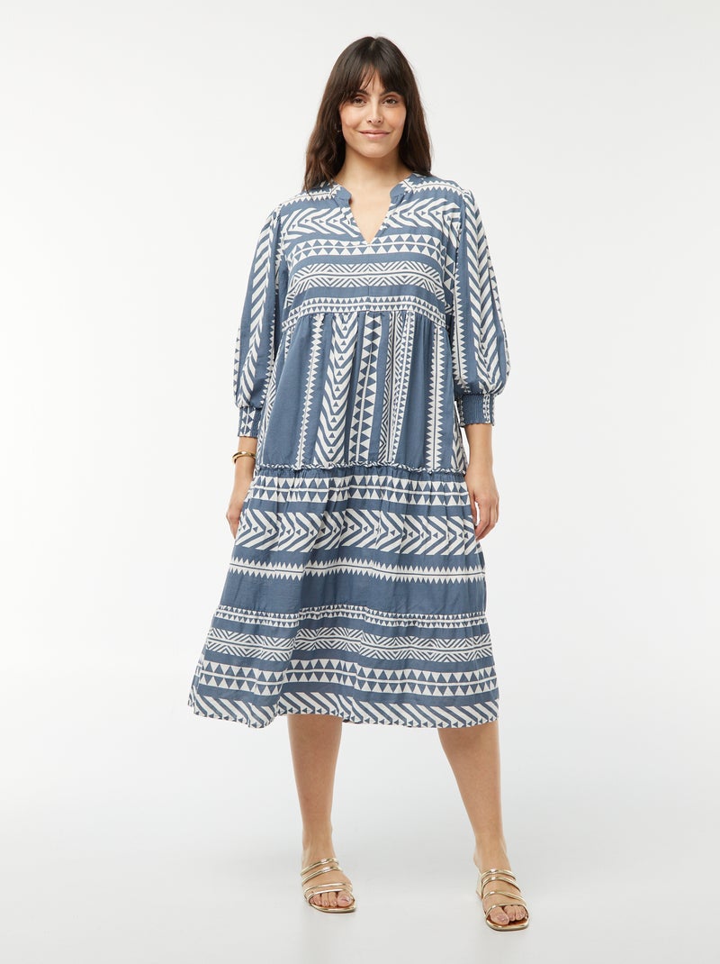 Vestido comprido em camadas e com motivos AZUL - Kiabi