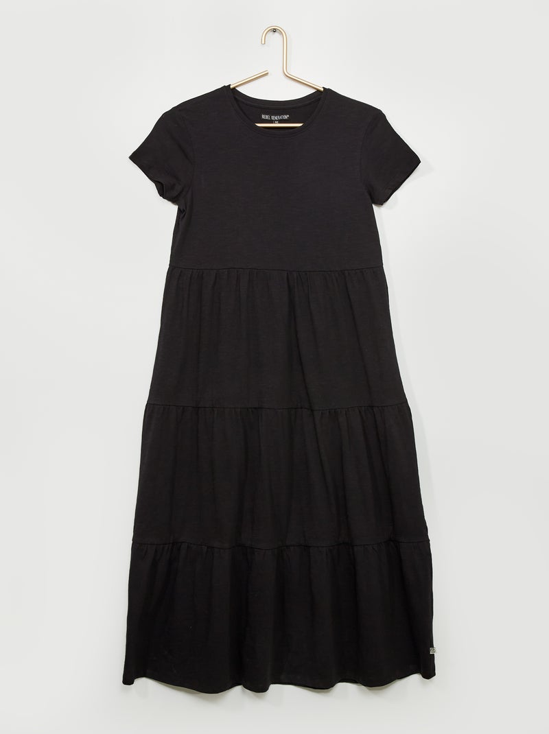 Vestido comprido em camadas Preto - Kiabi