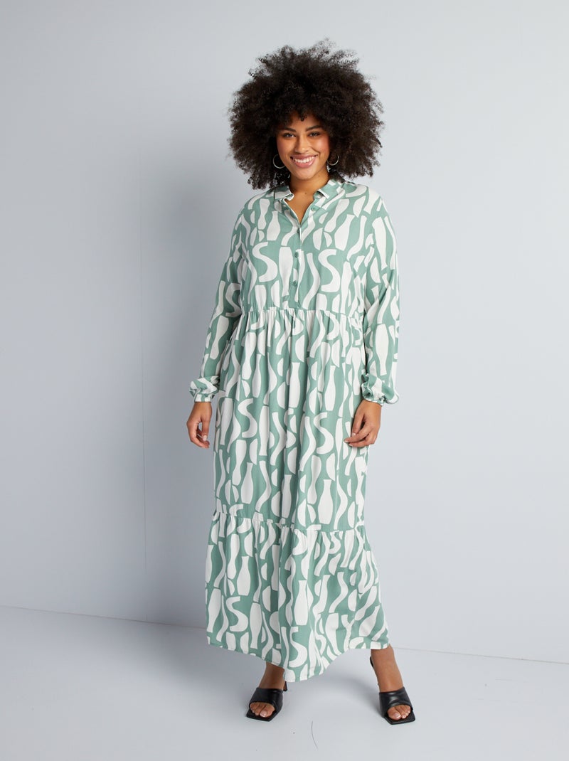 Vestido comprido em camadas VERDE - Kiabi
