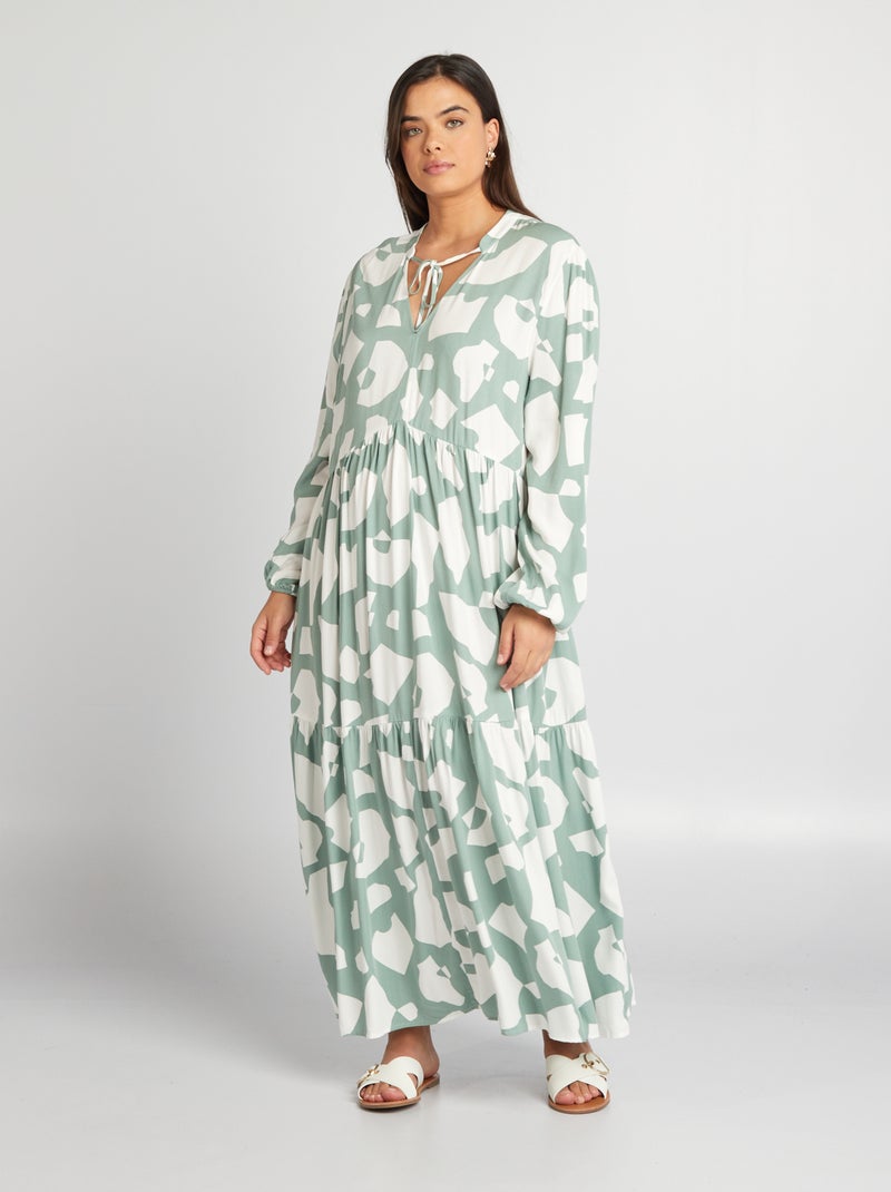 Vestido comprido em camadas VERDE - Kiabi