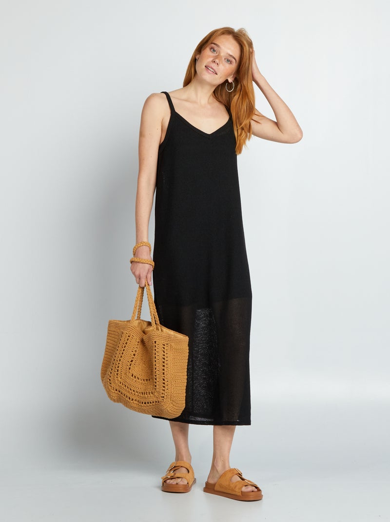 Vestido comprido em croché Preto - Kiabi