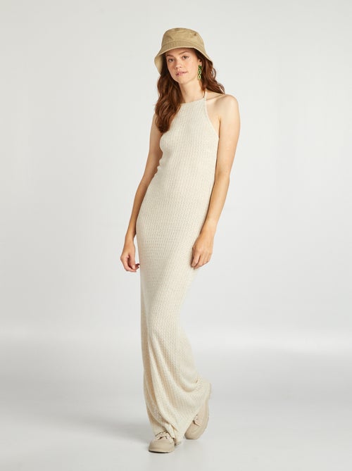 Vestido comprido em crochet com linho - Kiabi