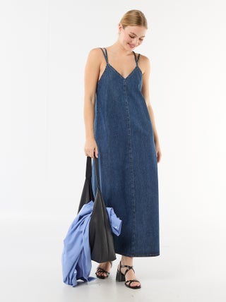 Vestido comprido em ganga com alças