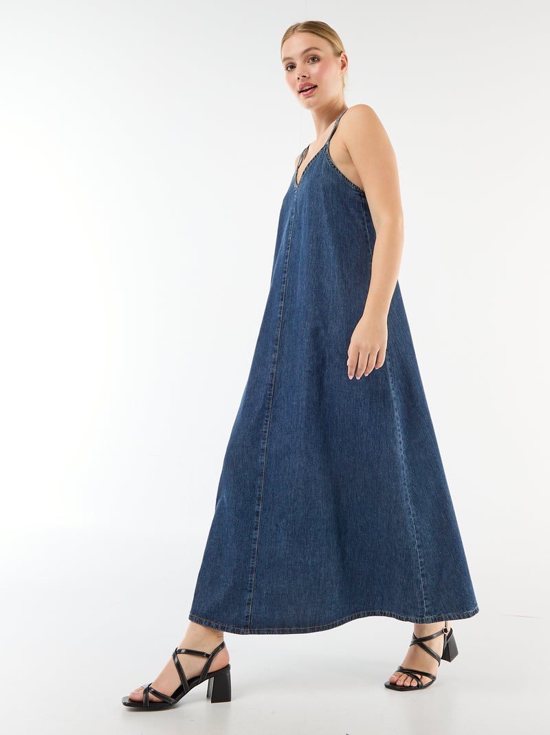 Vestido comprido em ganga com alças Azul - Kiabi