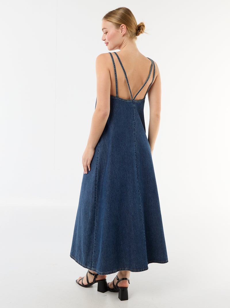 Vestido comprido em ganga com alças Azul - Kiabi