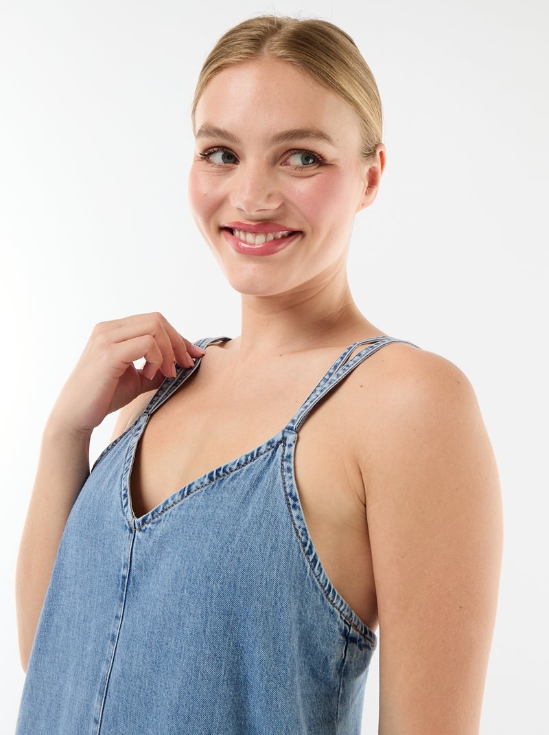 Vestido comprido em ganga com alças Azul - Kiabi