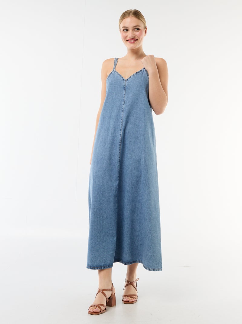 Vestido comprido em ganga com alças Azul - Kiabi