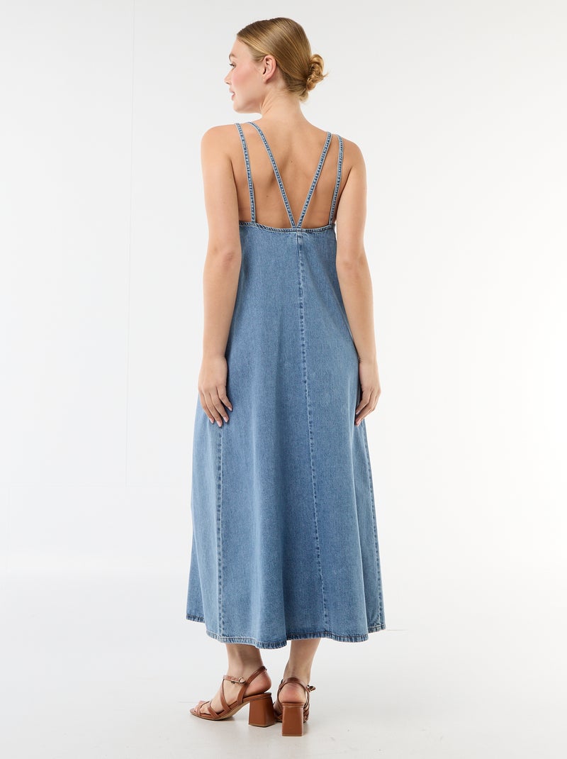Vestido comprido em ganga com alças Azul - Kiabi