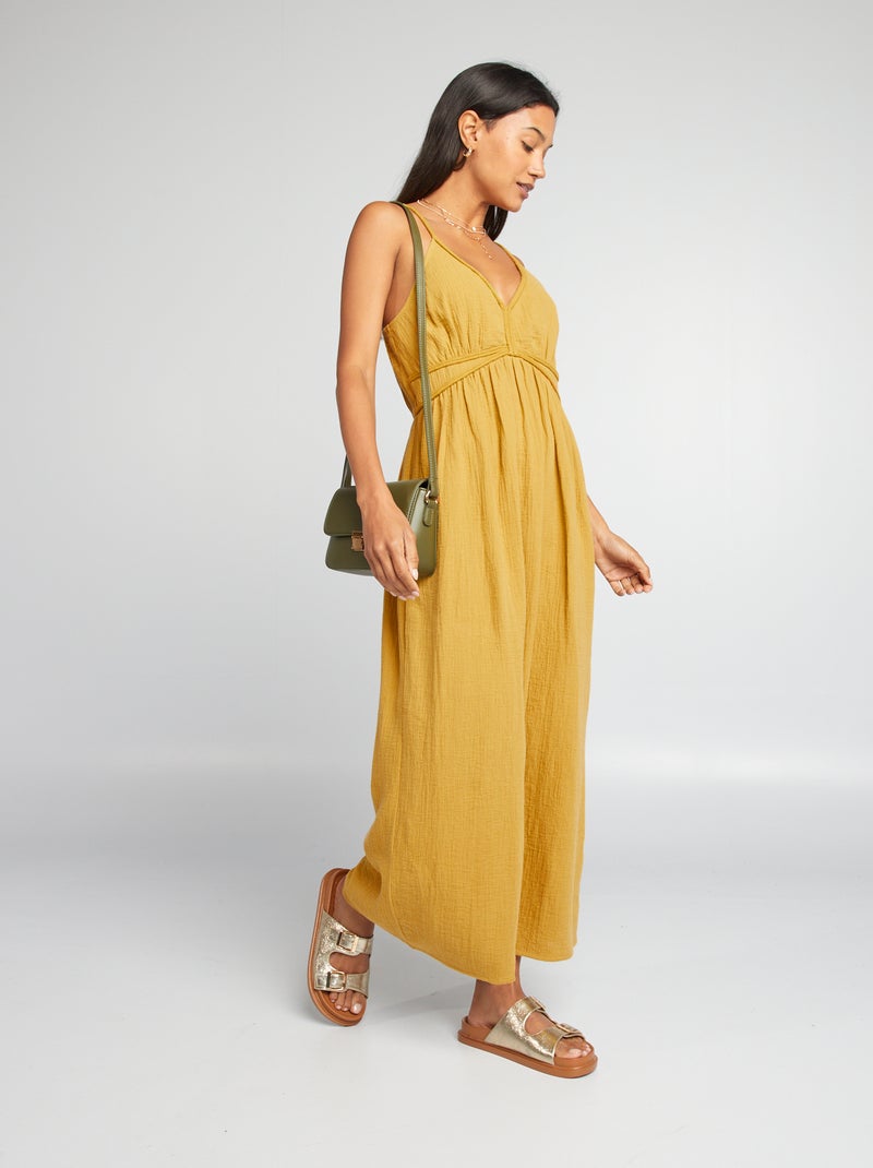 Vestido comprido em gaze de algodão AMARELO - Kiabi
