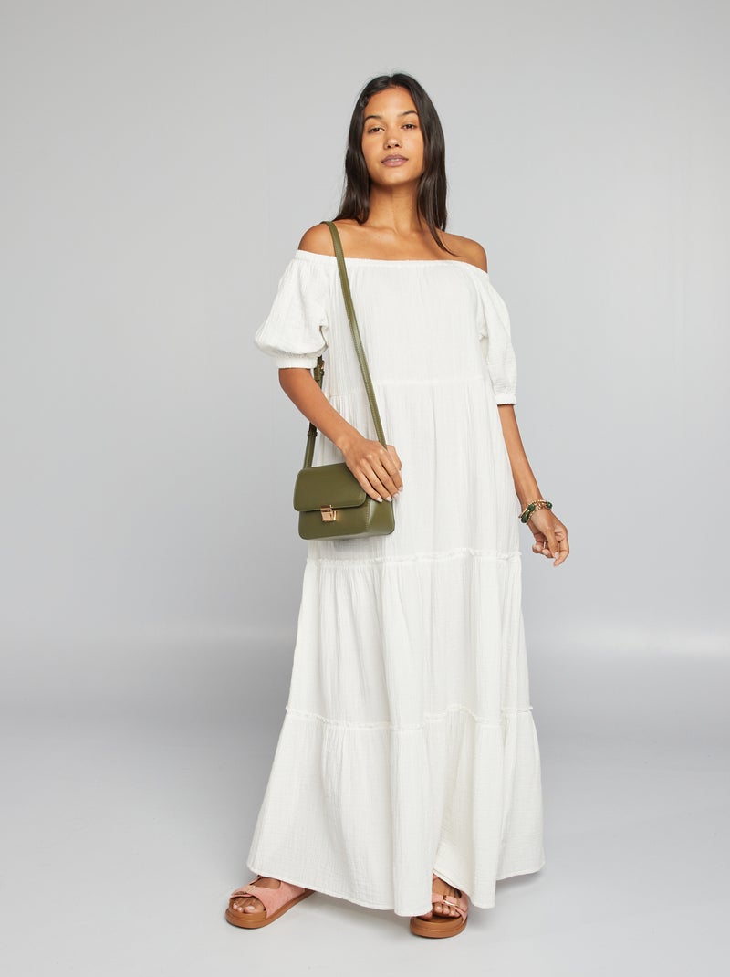 Vestido comprido em gaze de algodão BRANCO - Kiabi