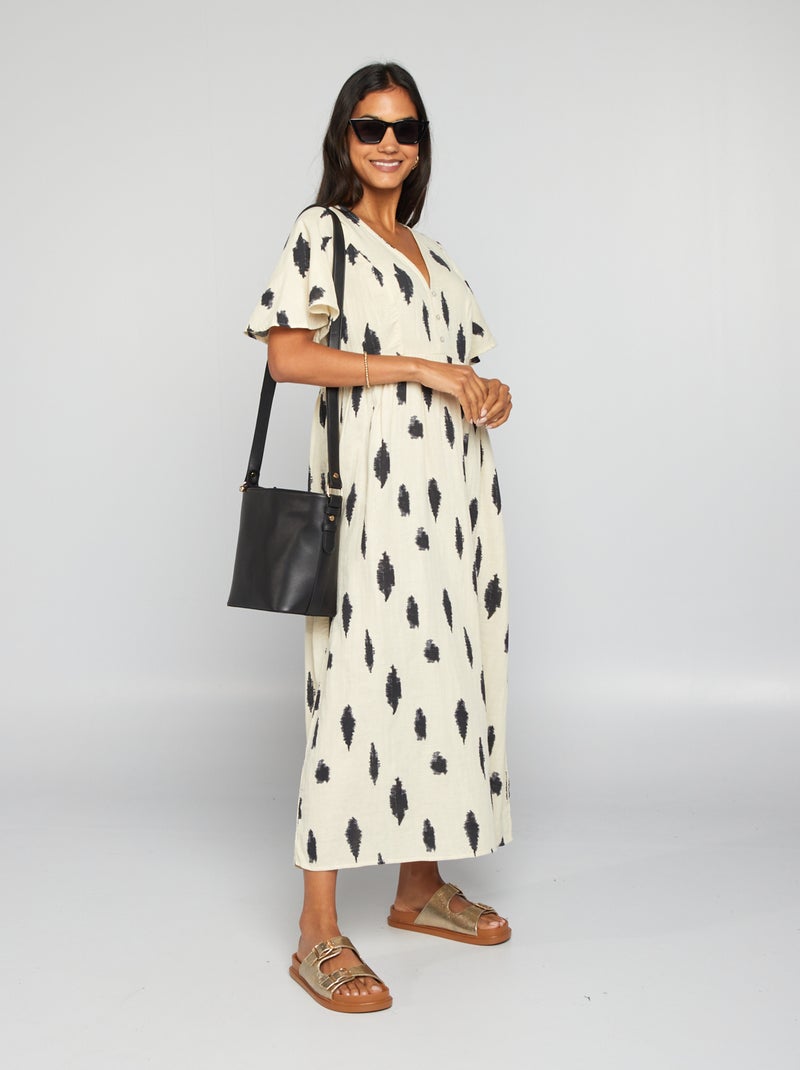 Vestido comprido em gaze de algodão BRANCO - Kiabi