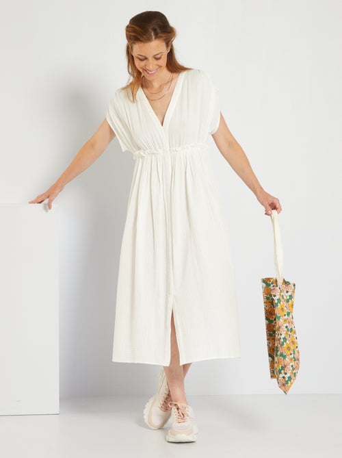 Vestido comprido em gaze de algodão - Kiabi