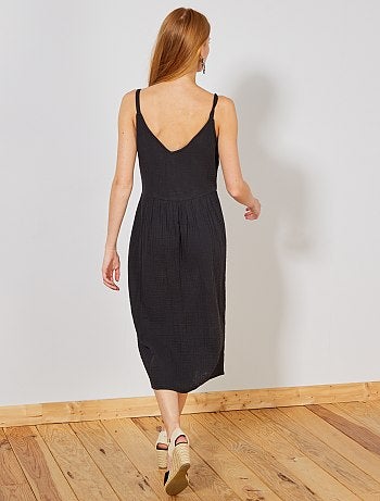 Vestido comprido em gaze de algodão - Kiabi